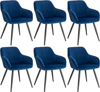 WOLTU 6 x Esszimmerstühle 6er Set Esszimmerstuhl Küchenstuhl Polsterstuhl Design Stuhl mit Armlehne, mit Sitzfläche aus Samt, Gestell aus Metall, Blau, BH93bl-6