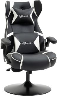 Vinsetto Gaming Stuhl mit Wippfunktion, höhenverstellbarer Bürostuhl, ergonomischer Computerstuhl mit Lautsprecher, Lenden- und Nackenstütze für Spielzimmer Kunstleder Weiß+Schwarz