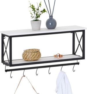CARO-Möbel Wandgarderobe Armando mit weißer Ablage Garderobenleiste Hängegarderobe schwarz lackiert im Industrial Design