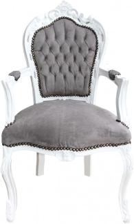 Casa Padrino Barock Esszimmer Stuhl mit Armlehnen Grau / Weiß