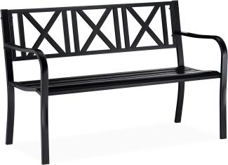 Relaxdays - Gartenbank aus Metall, 2-Sitzer, robust, für Terrasse, Balkon, Ruhebank HxBxT 81 x 127 x 56 cm, Stahl, schwarz