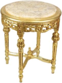 Casa Padrino Barock Beistelltisch mit cremefarbener Marmorplatte Rund Gold 50 x 45 cm Antik Stil - Telefon Blumen Tisch