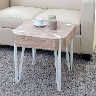 Couchtisch Kos T574, 52x50x50cm, FSC-zertifiziert Eiche, helle Metall-Füße