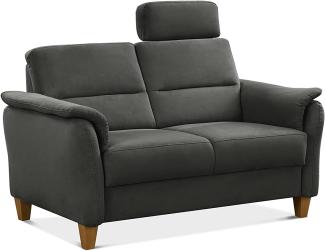 CAVADORE 2er-Sofa Palera mit Federkern / Kompakte Zweisitzer-Couch im Landhaus-Stil / inkl. 1 Kopfstütze / 149 x 89 x 89 / Mikrofaser, Grau