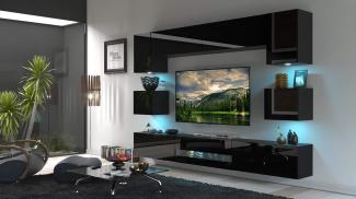 FURNITECH BESTA Möbel Schrankwand Wandschrank Wohnwand Mediawand mit Led Beleuchtung Wohnzimmer (LED blau, DAN1-17B-HG20 1B)