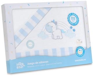 INTERBABY · Flanell Bettlaken-Set für Babybett, Unicornio Nubes" weiß azu · 100% Baumwolle · 3- Teilig Winter -Bettwäsche-Set für Babywiege