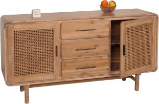 Sideboard HWC-M47, Schrank Kommode Highboard, Staufächer Schublade, Rattan Akazie Massiv-Holz gebeizt 83x160x45cm 47kg