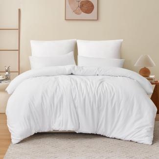 RUIKASI Bettwäsche 200x200 3 teilig Weiß - Bettbezug 200 x 200 Set mit Kissenbezüge, Bettwäsche-Sets 2x2m aus Mikrofaser mit Reißverschluss Weich und Bügelfrei