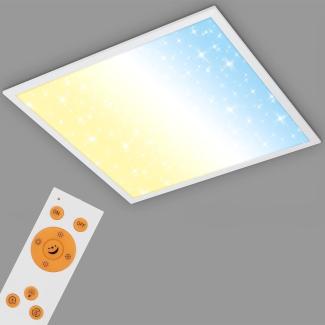 BRILONER - LED Deckenlampe flach mit Sternenhimmel, einstellbar von warmweiß bis kaltweiß, Fernbedienung, LED Lampe, LED Deckenleuchte, Wohnzimmerlampe, LED Panel, 59,6x59,6x6 cm, Weiß