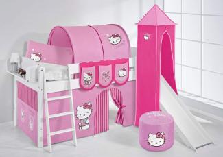Lilokids 'Ida 4105' Spielbett 90 x 200 cm, Hello Kitty Rosa, Kiefer massiv, mit Turm, Rutsche und Vorhang