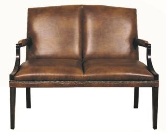 Casa Padrino 2er Sitzbank mit Armlehnen Braun / Schwarz 120 x 60 x H. 100 cm - Echtleder Möbel