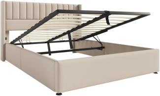 Merax Doppelbett 180x200 Polsterbett aus Leinen mit Lattenrost & Hydraulische Stauraum Beige
