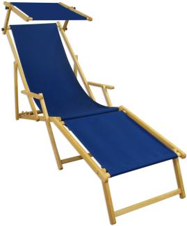 Gartenliege blau Strandliege Relaxliege Fußablage Sonnendach Buche Klappstuhl 10-307 N F S