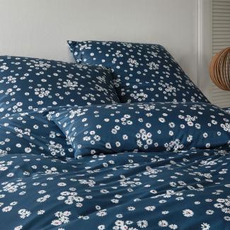 elegante Mako Jersey Bettwäsche Daisies marineblau|Kissenbezug einzeln 80x80 cm