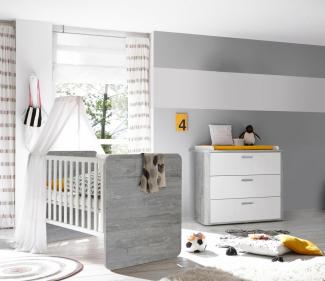 Babyzimmer Frieda 2 teilig in Vintage Wood Grey und Weiß matt mit Wickelkommode und Babybett - - Baby, Babyzimmermöbel, Kinderzimmer, Kinderzimmermöbel - MD110464