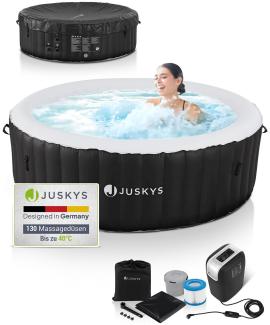 Juskys Whirlpool Palmira für bis zu 6 Personen - Outdoor Indoor Pool aufblasbar - 2 m aufblasbarer Aussenwhirlpool - Spa Hot Tub rund - Schwarz