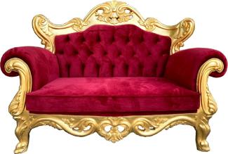 Casa Padrino Luxus Barock 2er Sofa Bordeauxrot / Gold - Prunkvolles handgefertigtes Wohnzimmer Sofa im Barockstil - Barock Wohnzimmer Möbel