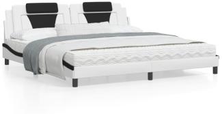Bett mit Matratze Weiß und Schwarz 200x200 cm Kunstleder (Farbe: Weiß)
