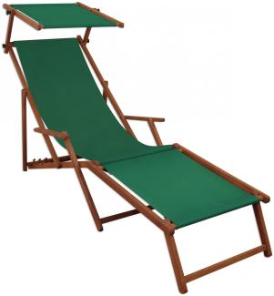 Liegestuhl Sonnenliege grün Fußablage Sonnendach Gartenliege Holz Deckchair Gartenmöbel 10-304FS