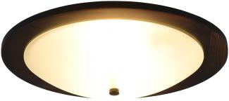 Flache LED Deckenleuchte Holzlampe Braun mit Glasschirm Weiß, Ø 32 cm