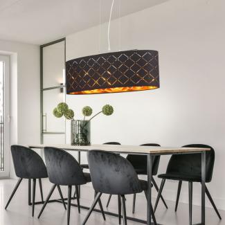 LED Hängeleuchte, Textil, schwarz, gold, H 140cm