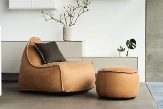 RETROit Dunes Sitzsack Sparset – Sessel mit Hocker aus Naturleder Cognac