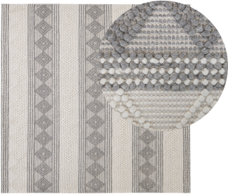 Teppich Wolle beige grau 200 x 200 cm geometrisches Muster Kurzflor BOZOVA
