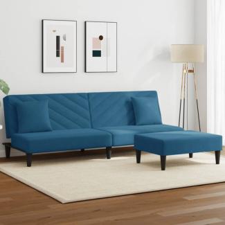 2-tlg. Sofagarnitur mit Kissen Blau Samt (Farbe: Blau)