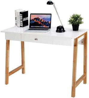 COSTWAY Schreibtisch mit Schublade, Computertisch Kautschuk Tischbeine, Schminktisch Bürotisch für Büro und Arbeitszimmer 106x50x75,5cm