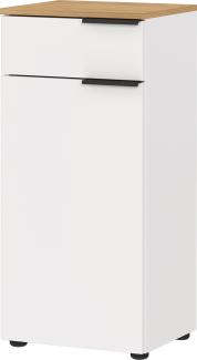 Badezimmer-Schrank mit Dämpfungsfunktion in Weiß-Beige, Eiche-Optik, 39x34x85, TAHO-Serie von Kadima Design