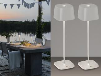 2er Set Wiederaufladbare LED Outdoor Tischleuchten dimmbar in Weiß, Höhe 36cm