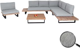 Garten-Garnitur mit Sessel HWC-H54, Lounge-Set Sofa, Spun Poly Akazie Holz MVG Aluminium ~ hellbraun, Polster hellgrau