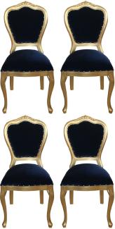 Casa Padrino Luxus Barock Esszimmer Set Royalblau / Gold 45 x 46 x H. 99 cm - 4 handgefertigte Esszimmerstühle - Barock Esszimmermöbel