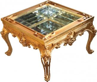 Prunkvoller Casa Padrino Barock Couchtisch Gold verspiegelt mit aufklappbaren Glasdeckel 67 x 67 cm Unikat- Wohnzimmer Salon Tisch Möbel