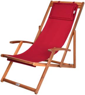 DEUBA Liegestuhl Deckchair Akazienholz Klappbar Atmungsaktiv Sonnenliege Strandstuhl Gartenliege Relaxliege rot