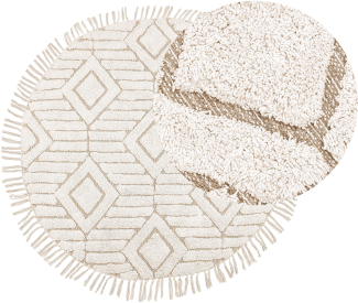 Teppich Baumwolle hellbeige ⌀ 140 cm Fransen HORASAN