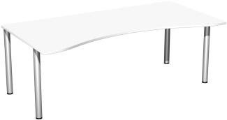 Schreibtisch '4 Fuß Flex', feste Höhe 200x100cm, Weiß / Silber