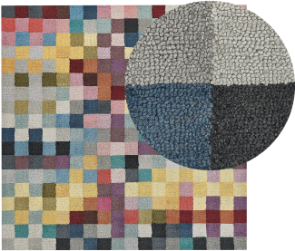 Teppich Wolle mehrfarbig 200 x 200 cm kariertes Muster Kurzflor KANDIRA