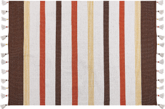 Teppich Baumwolle braun beige 160 x 230 cm gestreiftes Muster Kurzflor HISARLI