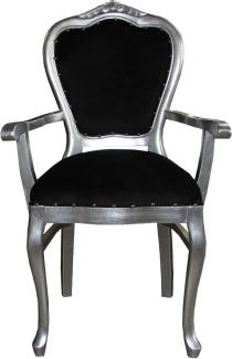 Casa Padrino Barock Luxus Esszimmer Stuhl mit Armlehnen Schwarz / Silber - Möbel - Limited Edition