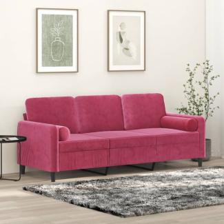 vidaXL 3-Sitzer-Sofa mit Zierkissen Weinrot 180 cm Samt