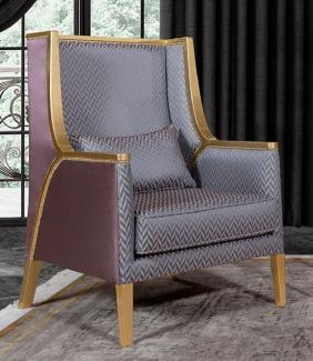 Casa Padrino Luxus Barock Wohnzimmer Sessel Rosa / Silber / Lila / Gold - Handgefertigter Barockstil Sessel mit elegantem Muster - Barock Wohnzimmer Möbel
