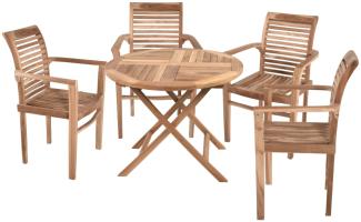 5tlg. Teak Tischgruppe Gartenmöbel Gartentisch Garten Armsessel Sessel Tisch