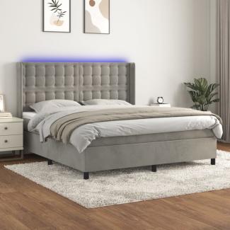 vidaXL Boxspringbett mit Matratze & LED Hellgrau 180x200 cm Samt