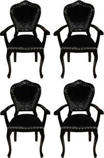 Casa Padrino Luxus Barock Esszimmer Set Schwarz / Schwarz 60 x 47 x H. 99 cm - 4 handgefertigte Esszimmerstühle mit Armlehnen - Barock Esszimmermöbel