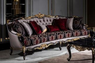 Casa Padrino Luxus Barock Sofa Silber / Bordeauxrot / Schwarz / Gold - Handgefertigtes Wohnzimmer Sofa mit elegantem Muster und dekorativen Kissen - Wohnzimmer Möbel im Barockstil