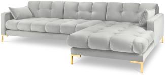 Micadoni 5-Sitzer Samtstoff Ecke rechts Sofa Mamaia | Bezug Silver | Beinfarbe Gold Metal