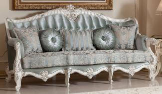 Casa Padrino Luxus Barock Sofa Grün / Beige / Weiß / Silber - Prunkvolles Wohnzimmer Sofa mit elegantem Muster - Barock Möbel - Luxus Wohnzimmer Möbel im Barockstil - Edel & Prunkvoll