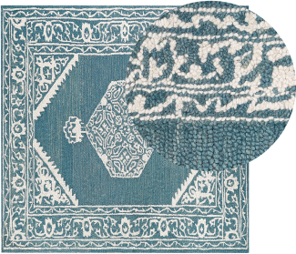 Teppich Wolle weiß blau 200 x 200 cm GEVAS