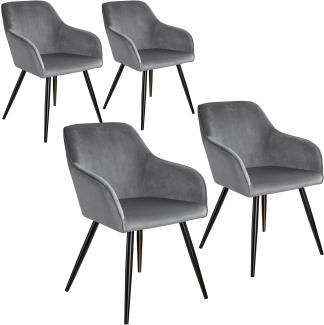 4er Set Stuhl Marilyn Samtoptik, schwarze Stuhlbeine - grau/schwarz